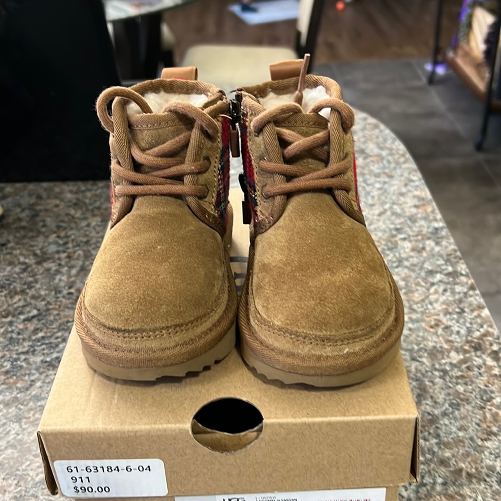 Tan and Red Ugg boots